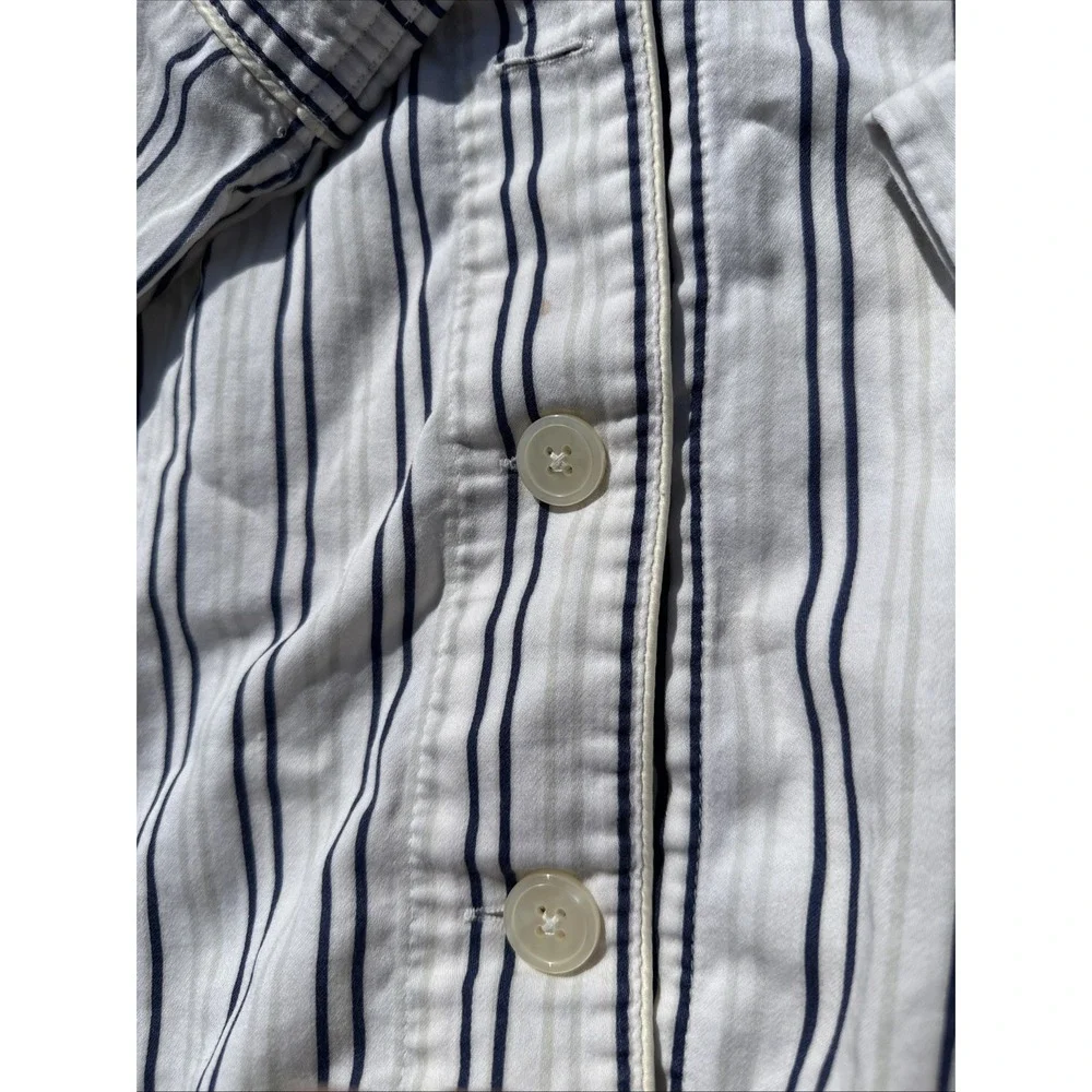 Ralph Lauren Green Label Cotton Blue Ivory Stripe Collar Flannel Pajama Shirt‎ M